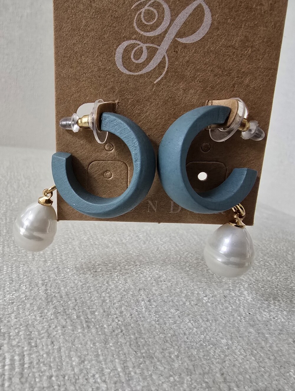 Plunder Blue Hoop Earrings with Faux Pearl Drop